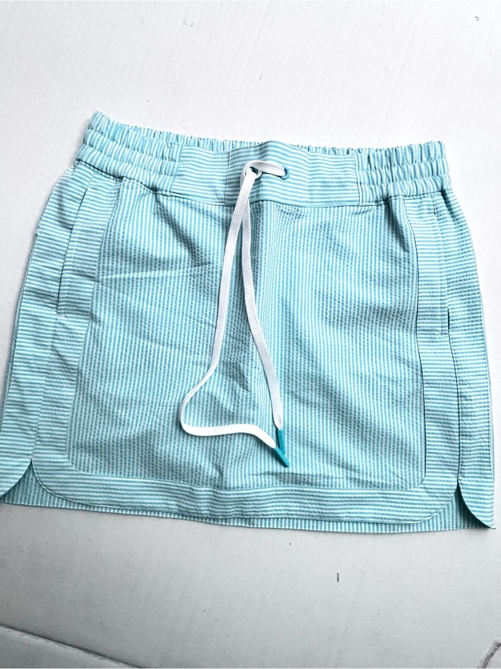 Vineyard Vines Seersucker Striped Drawstring Performance Skirt Aqua Women XS